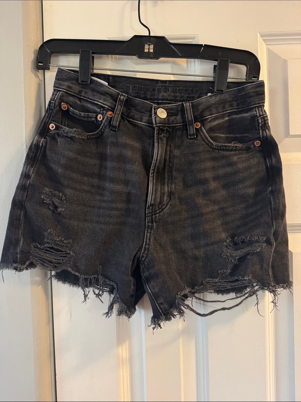 American Eagle Outfitters Distressed Black Jean Shorts 90s boyfriend short